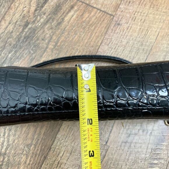 Vintage Y2K Mini Satchel Shoulder Bag Black Alligator Print Brass Chain Vegan - Picture 11 of 11